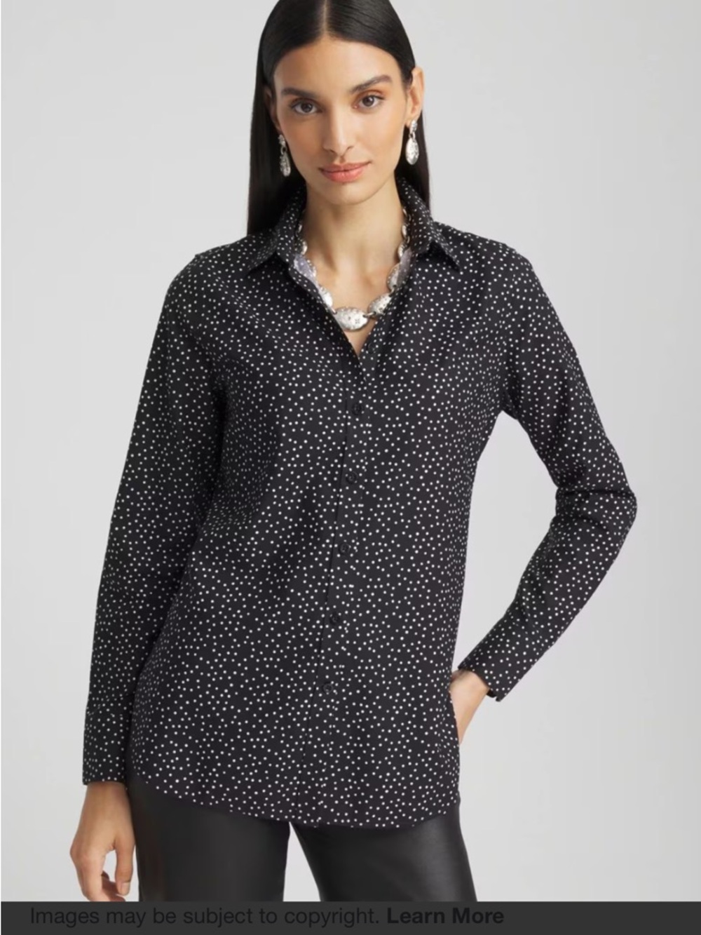 Chico’s No Iron Stretch Snow Dots Shirt NWT SZ 12